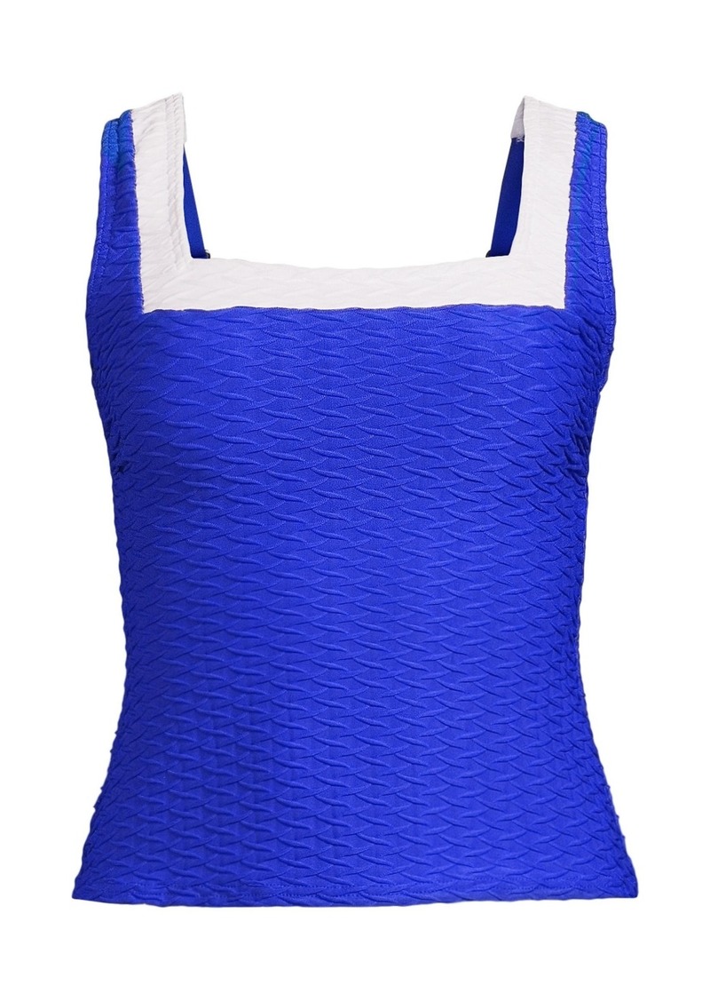 Lands' End Women's Texture Square Neck Tankini Swimsuit Top - Electric blue/white