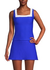 Lands' End Women's Texture Square Neck Tankini Swimsuit Top - Electric blue/white