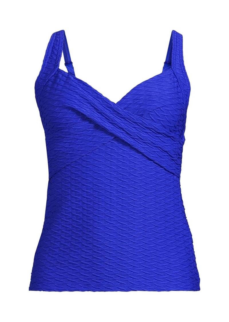 Lands' End Women's Texture Underwire Wrap Tankini Swimsuit Top - Electric blue