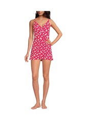 Lands' End Women's V-neck Tulip Wrap Swim Dress One Piece Swimsuit - Black floral shadow