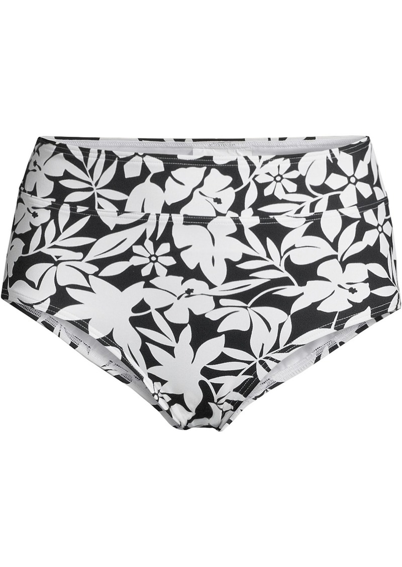 Lands' End Women's Tummy Control High Waisted Bikini Swim Bottoms Print - Black havana floral