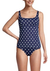 Lands' End Women's Tummy Control Square Neck Underwire Tankini Swimsuit Top Adjustable Strap - Deep sea polka dot