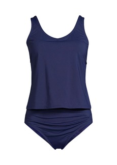 Lands' End Women's V-neck One Piece Fauxkini Swimsuit Faux Tankini Top