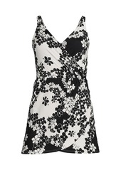 Lands' End Women's V-neck Tulip Wrap Swim Dress One Piece Swimsuit - Black floral shadow