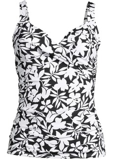Lands' End Petite V-Neck Wrap Underwire Tankini Swimsuit Top Adjustable Straps - Black havana floral