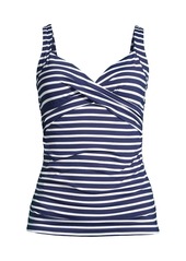 Lands' End Women's Chlorine Resistant Wrap Underwire Tankini Swimsuit Top - Deep sea/white media stripe