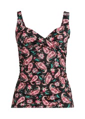 Lands' End Women's V-Neck Wrap Underwire Tankini Swimsuit Top - Deep sea navy ditsy floral