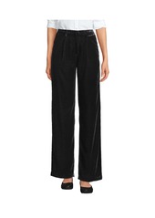 Lands' End Women's Velvet High Rise Pleated Wide Leg Pants - Black