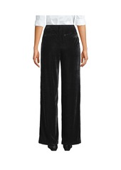 Lands' End Women's Velvet High Rise Pleated Wide Leg Pants - Black