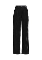 Lands' End Women's Velvet High Rise Pleated Wide Leg Pants - Black