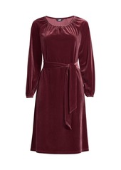 Lands' End Women's Velvet Peasant Knee Length Dress - Rich burgundy