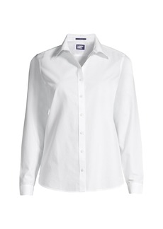 Lands' End Women's Wrinkle Free No Iron Button Front Shirt - White