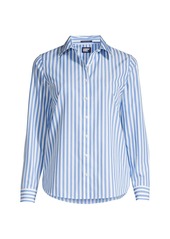Lands' End Women's Wrinkle Free No Iron Button Front Shirt - Chicory blue stripe