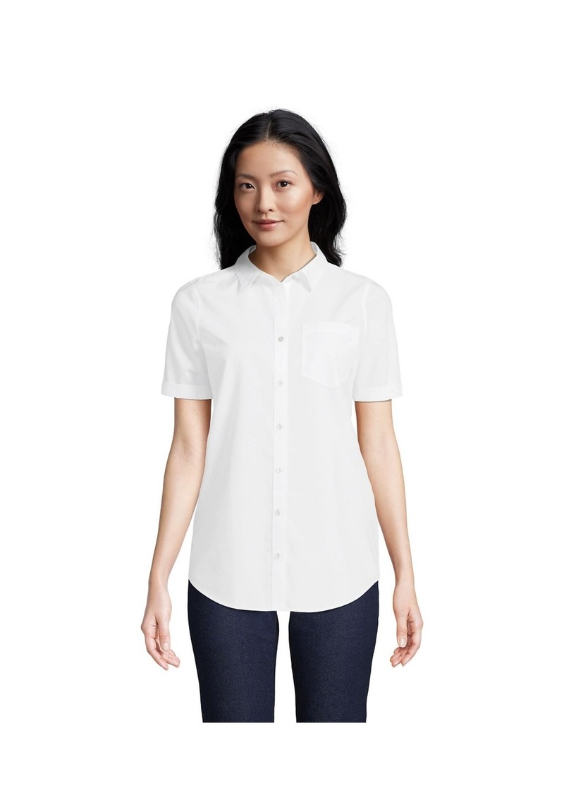 Lands' End Women's Wrinkle Free No Iron Short Sleeve Shirt - White