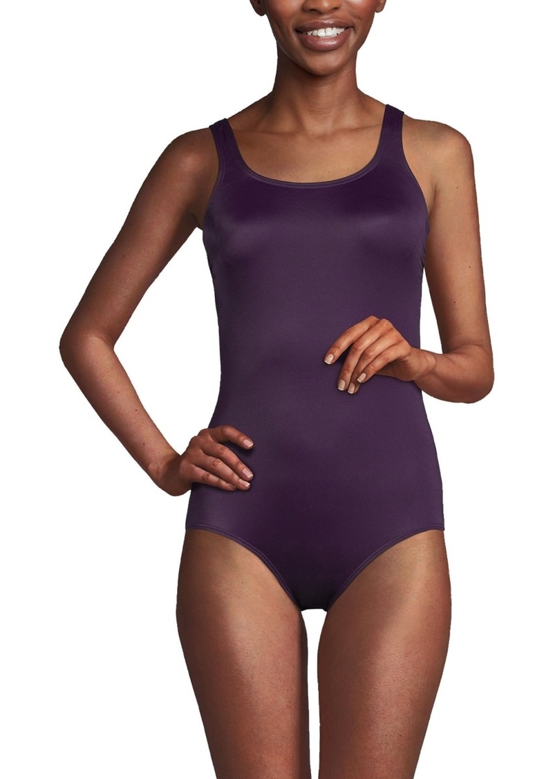 Lands' End Women's Long Chlorine Resistant Soft Cup Tugless Sporty One Piece Swimsuit - Blackberry