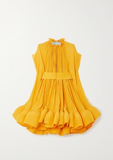 Lanvin Cape-effect Belted Charmeuse Mini Dress