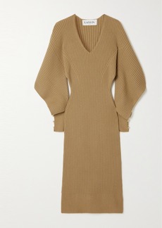 Lanvin Cutout Embellished Ribbed Wool And Cashmere-blend Midi Dress