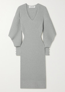 Lanvin Cutout Embellished Ribbed Wool And Cashmere-blend Midi Dress