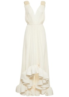 Lanvin Draped Gown W/ Embellished Straps