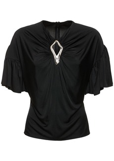 Lanvin Embellished Draped Satin Top