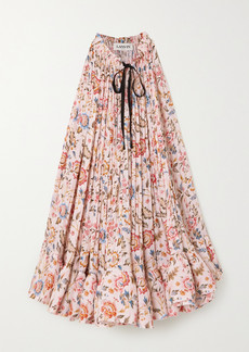 Lanvin Grosgrain-trimmed Ruffled Floral-print Charmeuse Mini Dress