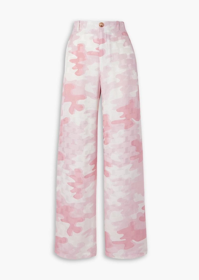 Lanvin - Camouflage-print silk-blend jacquard wide-leg pants - Pink - FR 34