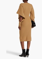 Lanvin - Cutout embellished ribbed wool and cashmere-blend midi dress - Brown - M