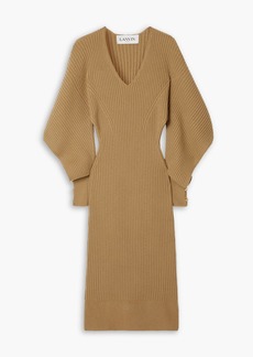 Lanvin - Cutout embellished ribbed wool and cashmere-blend midi dress - Brown - M