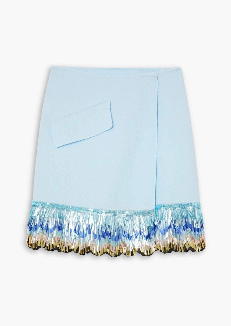 Lanvin - Sequined wool-crepe mini wrap skirt - Blue - FR 34