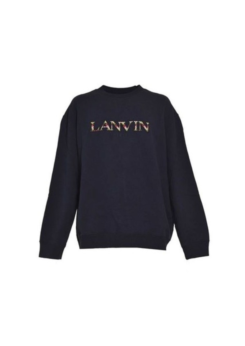 LANVIN Black Curb crewneck sweatshirt with multicoloured embroidery Lanvin