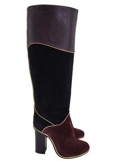 Lanvin Block Heel Knee-Boots in Multicolor Suede and Leather