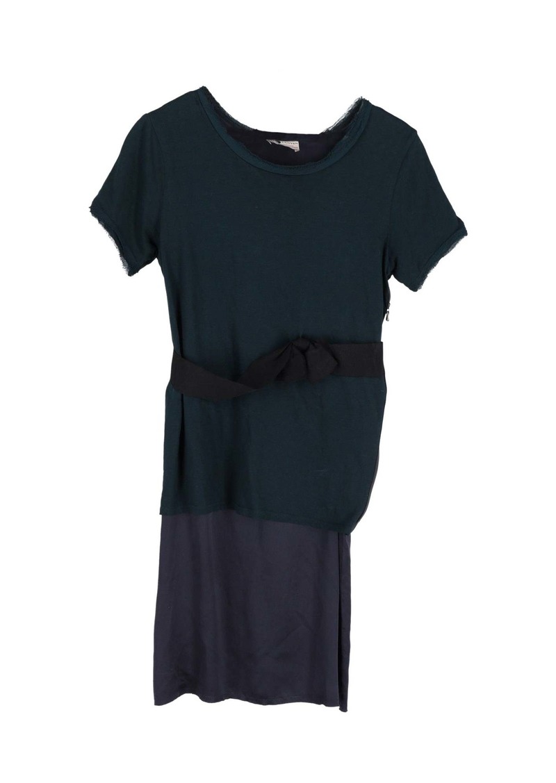 Lanvin Bow-Detail Belted Shift Dress in Green Cotton