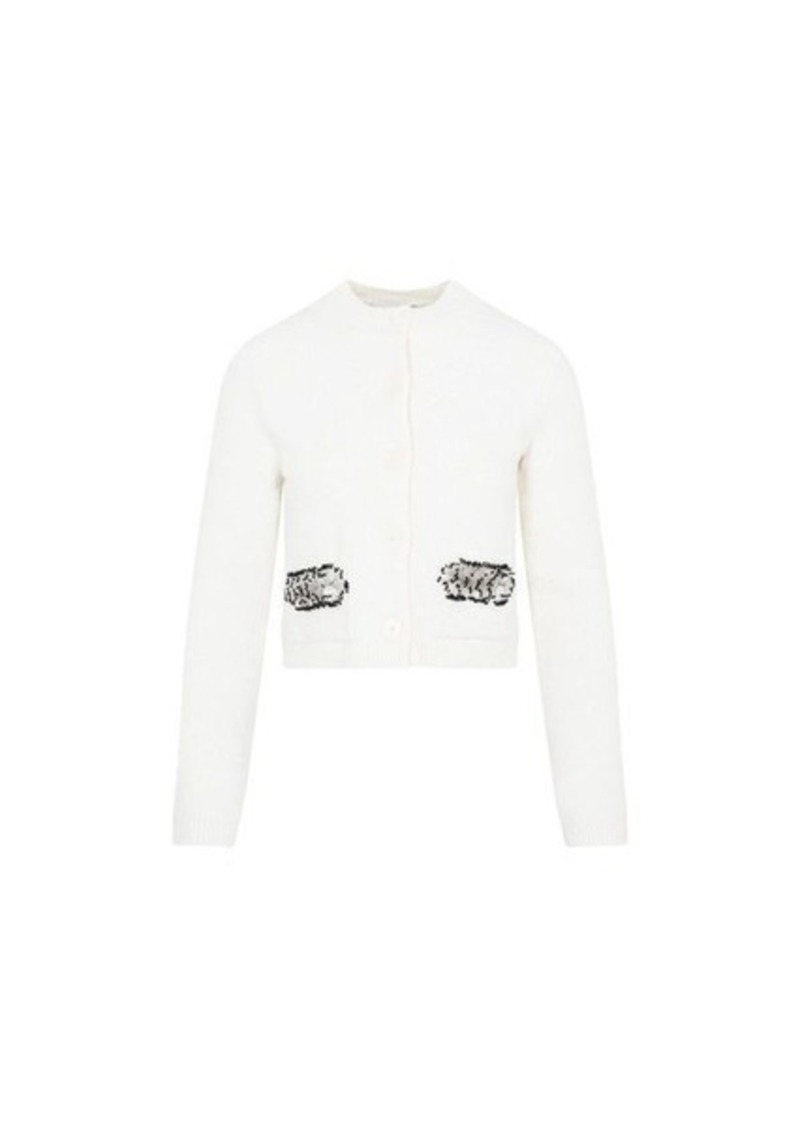 LANVIN  EMBROIDERED CROPPED CARDIGAN SWEATER