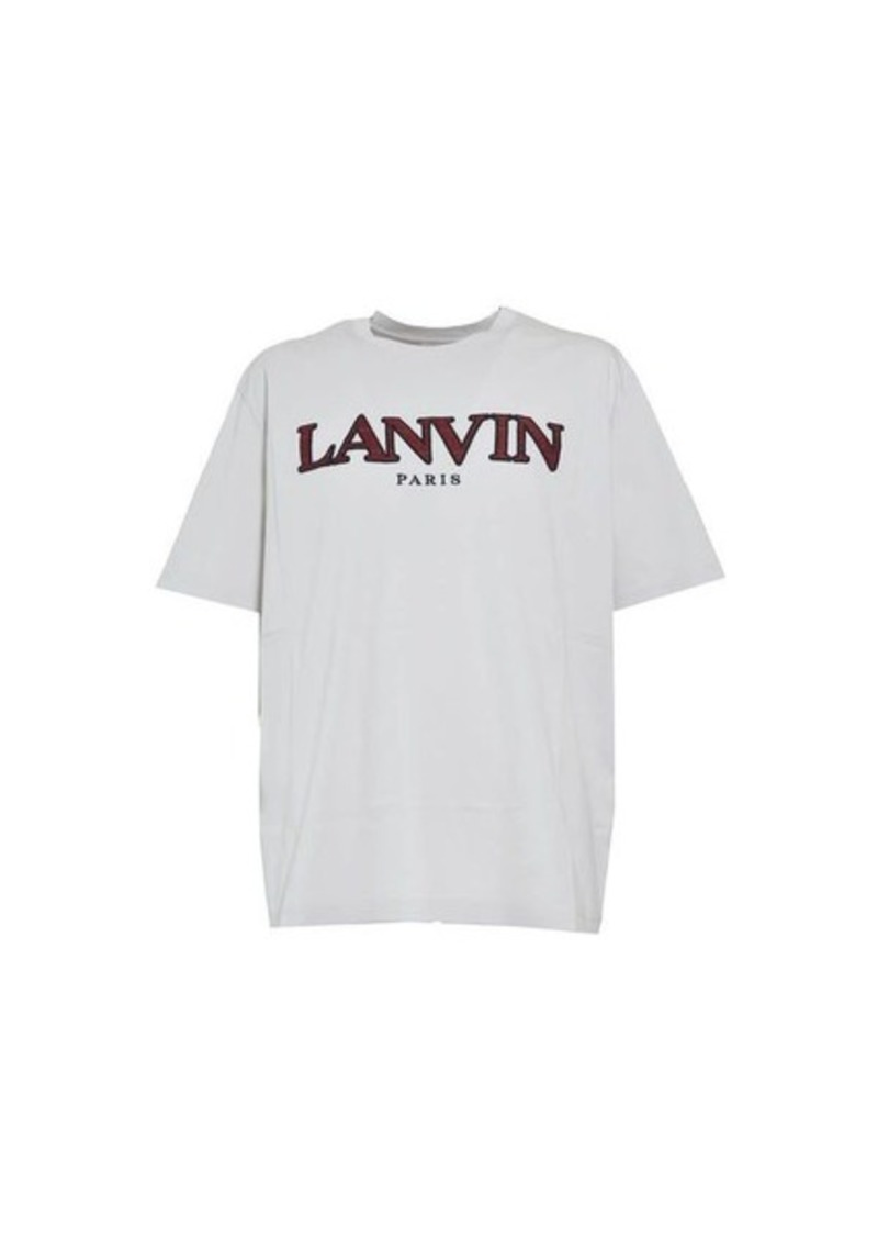 LANVIN Ice-white Curb cotton T-shirt and red logo patch Lanvin