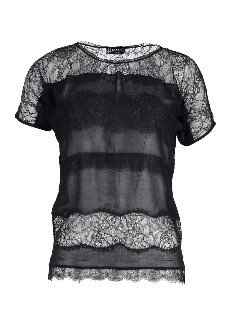 Lanvin Sheer Lace Blouse in Black Silk