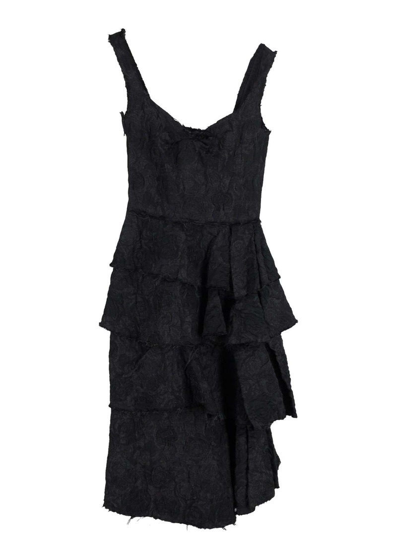 Lanvin Tiered Ruffle Dress in Black Polyester