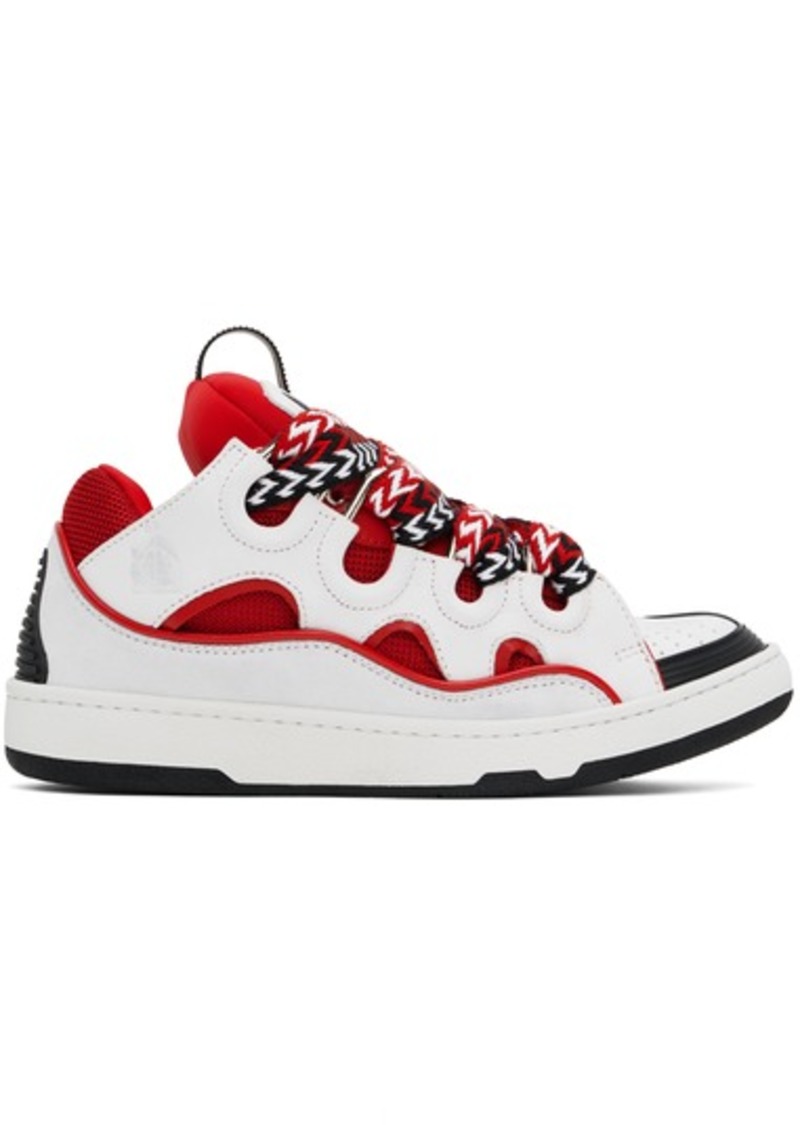 Lanvin White & Red Leather Curb Sneakers