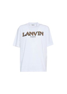 LANVIN White Curb cotton T-shirt and multicoloured logo patch Lanvin