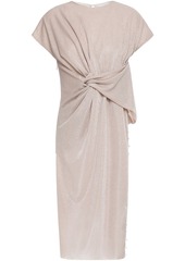 Lanvin Woman Asymmetric Twist-front Bead-embellished Lurex Top Blush