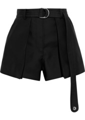 Lanvin Woman Belted Layered Wool And Silk-blend Shorts Black
