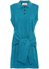 Lanvin Woman Tie-front Cotton-blend Lurex Mini Dress Teal
