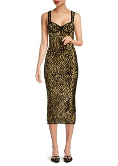 Lanvin Leopard Velvet Midi Dress