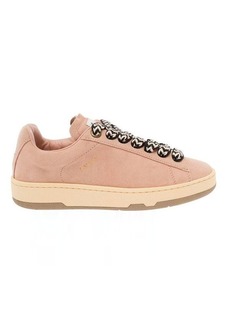 Lanvin 'Lite Curb' Pink Low Top Sneakers with Oversized Multicolor Laces in Suede Woman