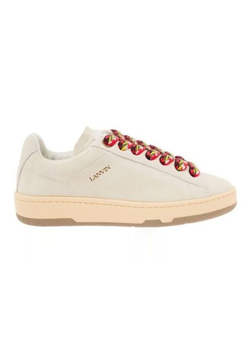 Lanvin 'Lite Curb' White Low Top Sneakers with Oversized Multicolor Laces in Leather Woman