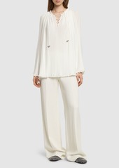 Lanvin Pleated Flared Long Sleeve Shirt