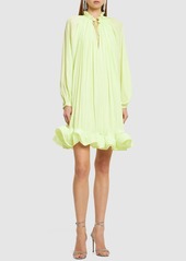 Lanvin Pleated Mini Dress W/ Ruffles