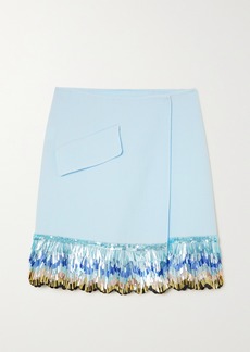 Lanvin Sequined Wool-cloque Mini Wrap Skirt