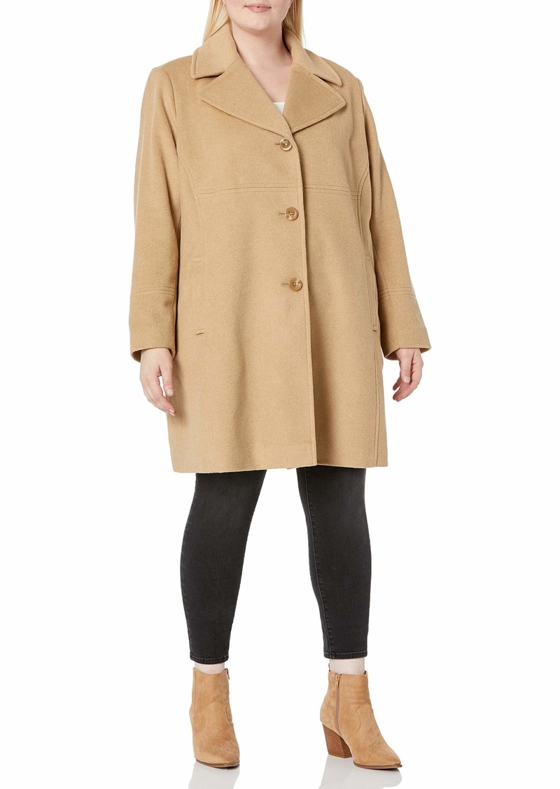 Larry Levine Women's Plus-Size Classic Single Breasted Notch Collar Wool Coat