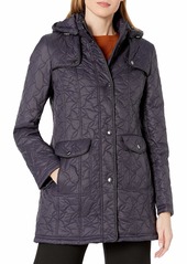 LARRY LEVINE Women's Swirl Quilt Coat with Detachable Hood and Pockets  S