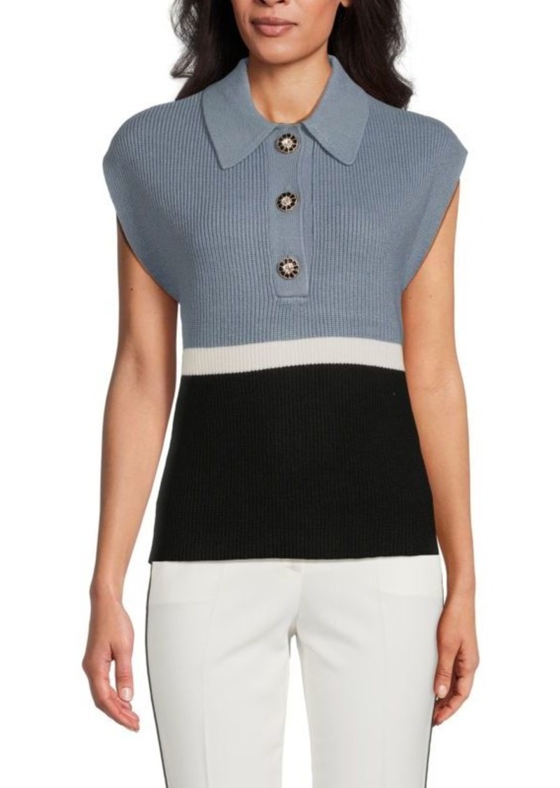 Laundry by Shelli Segal Colorblock Cap Sleeve Polo Sweater